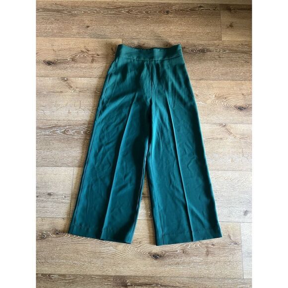 Zara Womens Green Wide Leg Work Pants Cropped Size Small NWT - Picture 1 of 3